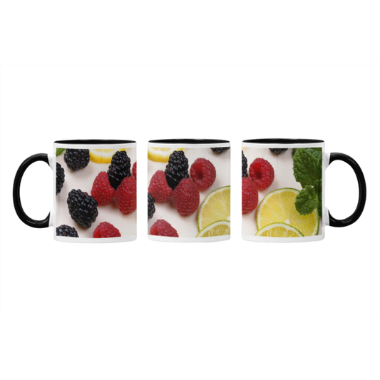 Vibrant Berries and Lemons Design Printed Mug: Refreshing Abstract Charm