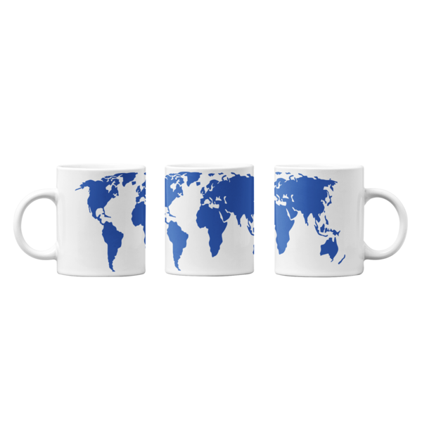 Blue World Map Design Mug: Explore and Sip in Style