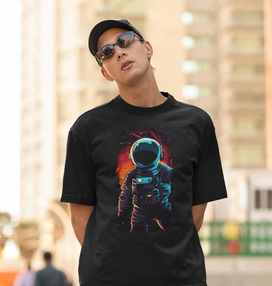 Astronaut in Space: Oversized Round Neck T-Shirt for Cosmic Style