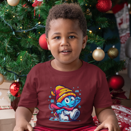 Charming Smurf: Toddler's Christmas Mode Round Neck T-Shirt