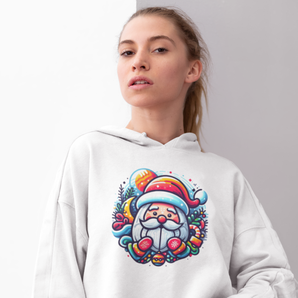 Festive Charm: Women's Santa Claus Printed Crop Hoody