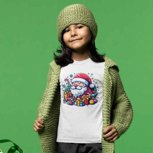 Festive Cheer: Toddler's Santa Claus & Gifts Round Neck T-Shirt