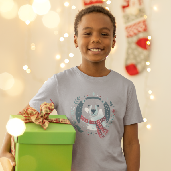 Festive Elegance: Kid's Polar Bear Christmas Round Neck T-Shirt