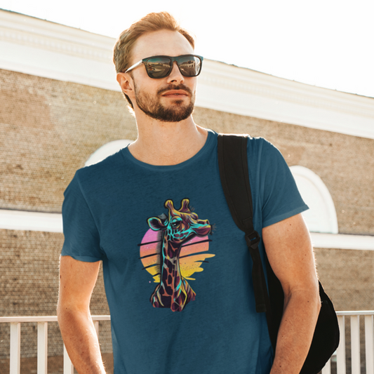 Giraffe Majesty Tee: Men's Round Neck T-Shirt - Stand Tall in Style