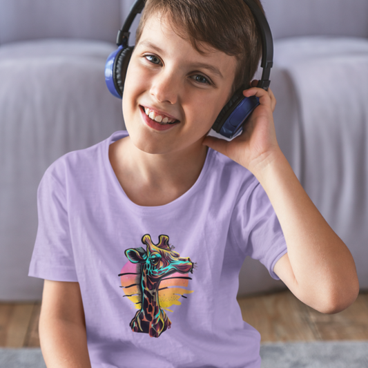 Adorable Giraffe Wonder: Kid's Round Neck T-Shirt - Vibrant Design