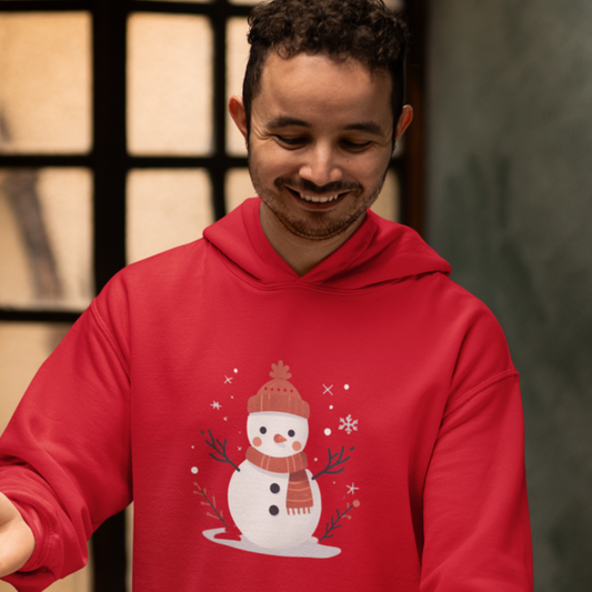 Joyful Frost Unisex Printed Hoodie - Happy Snowman Delight