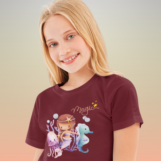 Enchanting Mermaid Magic: Kid's Round Neck T-Shirt - Whimsical Design
