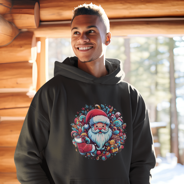 Santa's Wreath Unisex Printed Hoodie - Festive Holiday Comfort