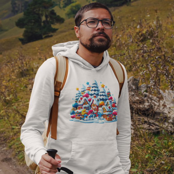 Snowy Smurf Village Unisex Printed Hoodie - Winter Whimsy