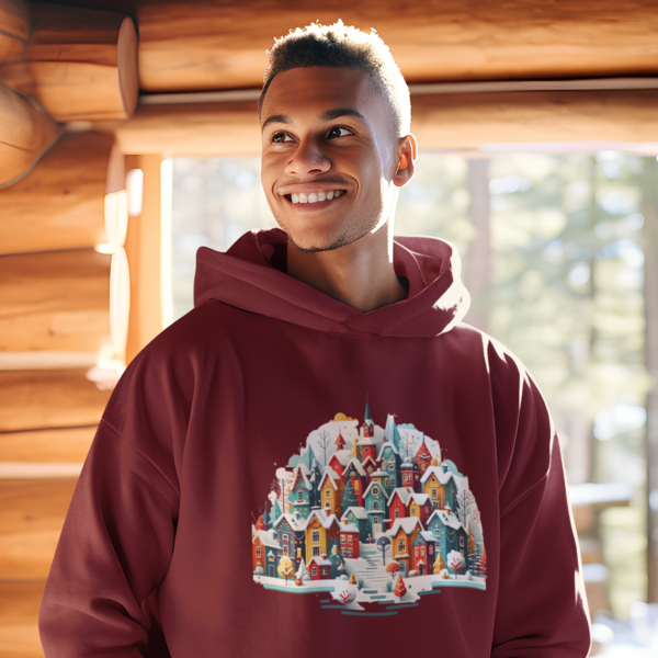Snowy Village Men's Printed Winter Hoody