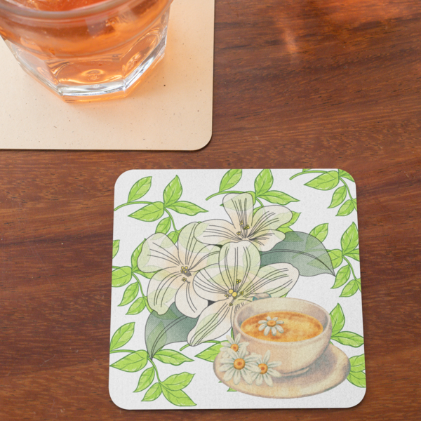 Tea Oasis Coasters: Sip Serenity Amidst Blooming Beauty - Set of 1