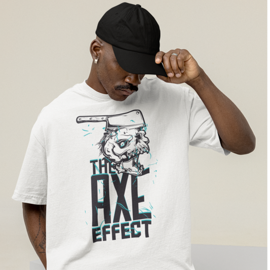 The Axe Effect: Oversized Round Neck T-Shirt with Skull and Axe Design