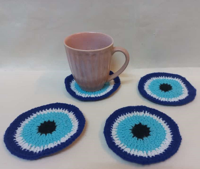 Evil Eye Crochet Coasters: Ward off Negativity in Style - Set of 4