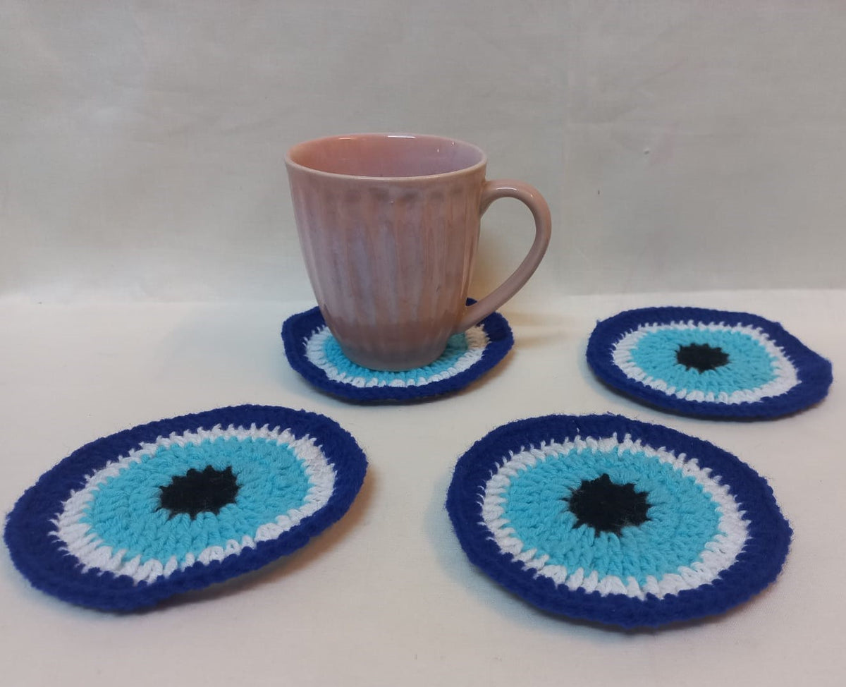 Evil Eye Crochet Coasters: Ward off Negativity in Style - Set of 4