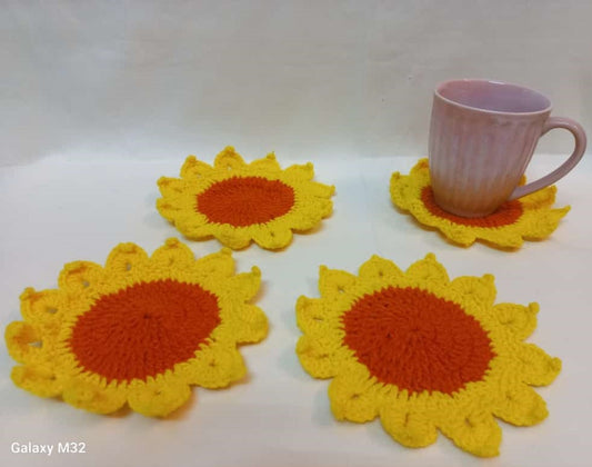 Sunflower Crochet Coasters: Blooming Beauty for Your Table - Set of 4