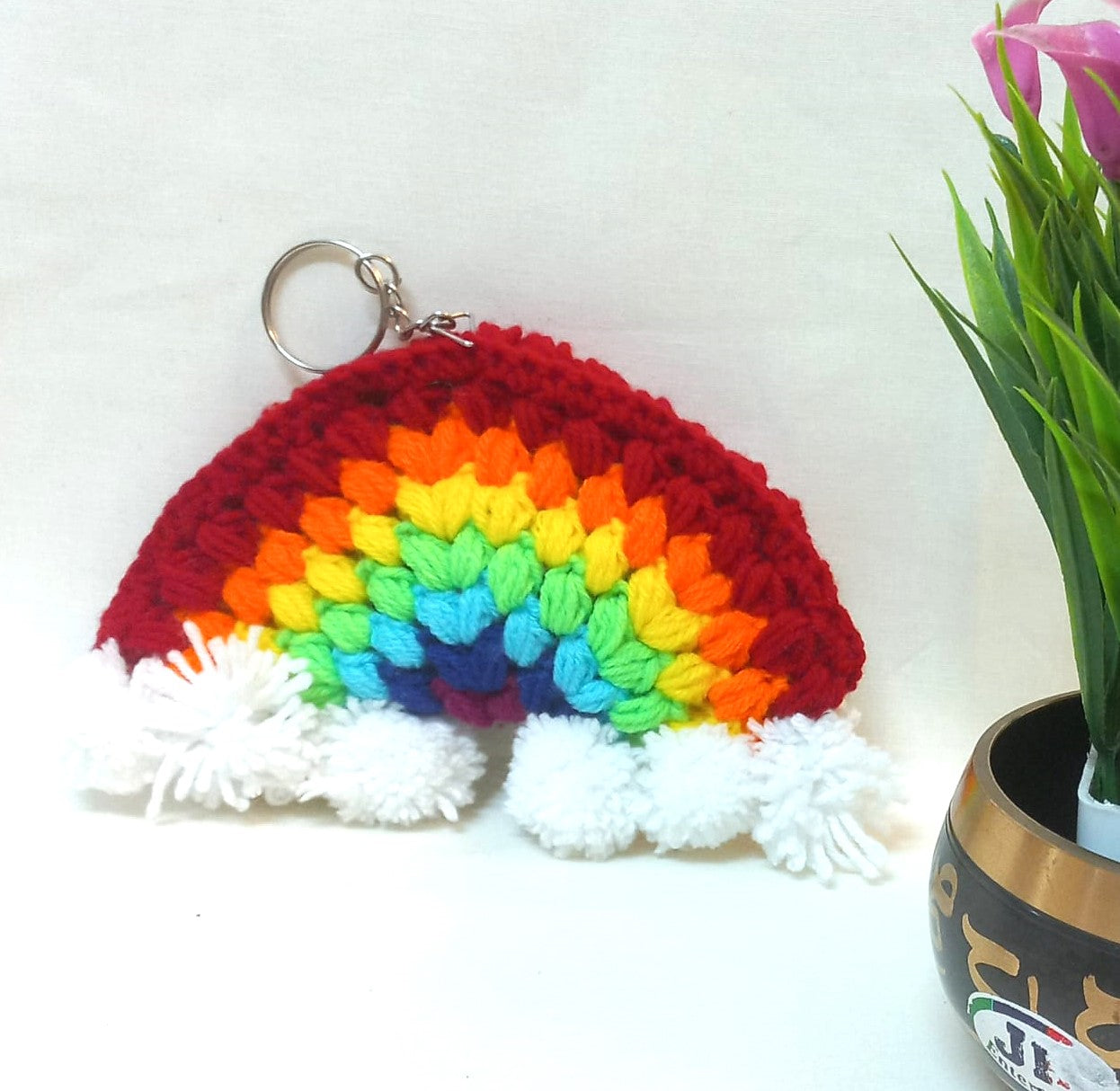 Rainbow Crochet Car Hanger: Vibrant Travel Companion