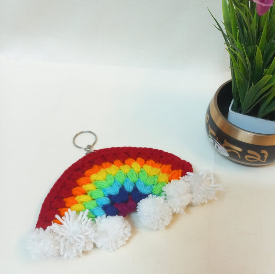 Rainbow Crochet Car Hanger: Vibrant Travel Companion