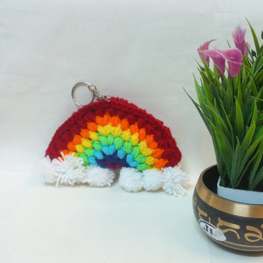 Rainbow Crochet Car Hanger: Vibrant Travel Companion