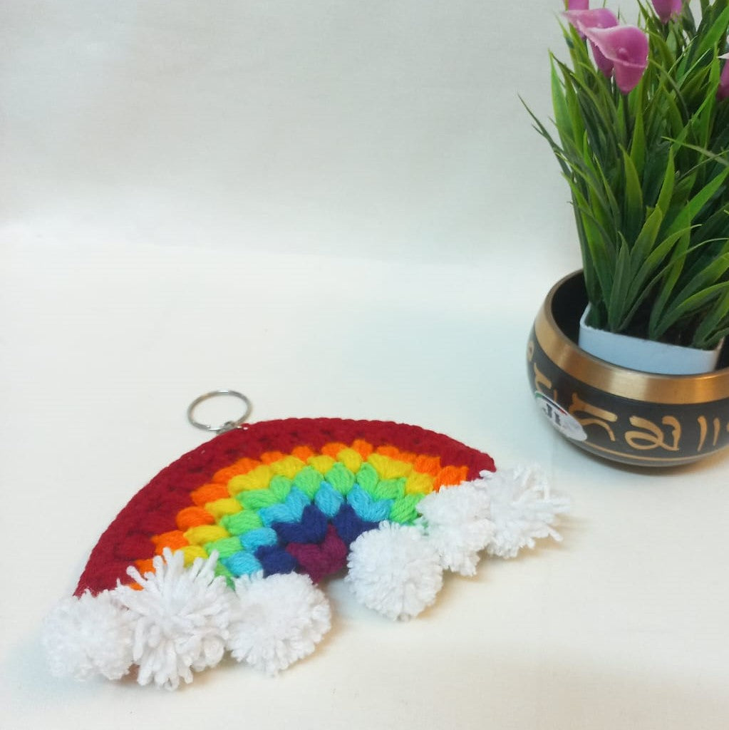 Rainbow Crochet Car Hanger: Vibrant Travel Companion