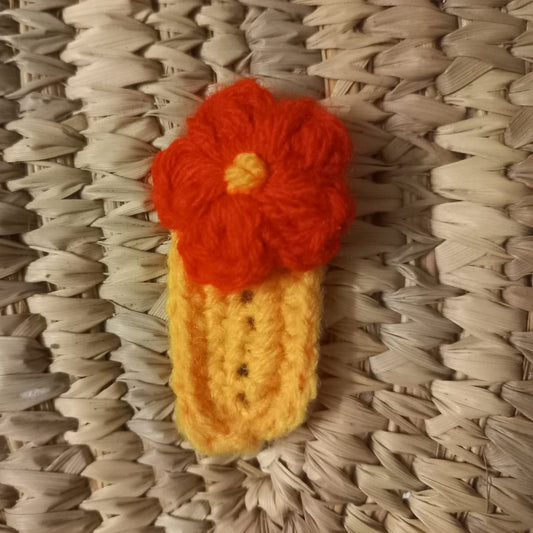 Red & Yellow Flower Crochet Hair Clip: Floral Delight