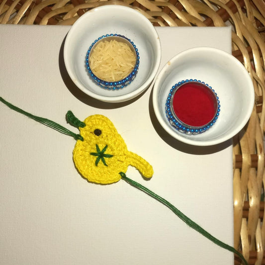 Cheerful Yellow Bird Crochet Rakhi
