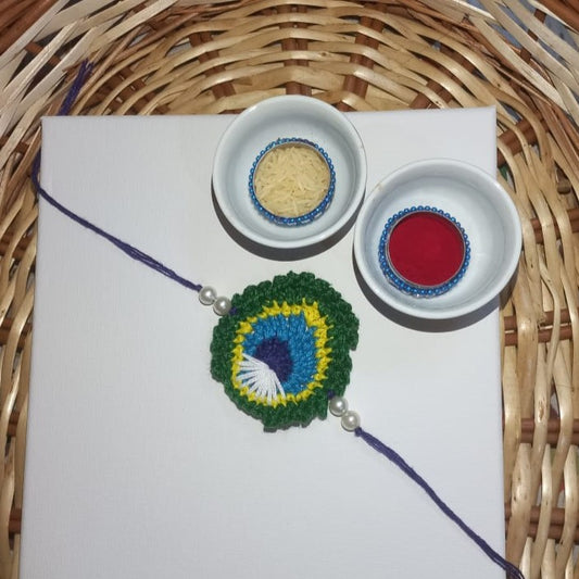 Exquisite Peacock Feather Crochet Rakhi