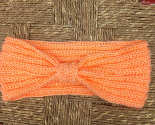 Peach Bow Crochet Ear Warmer: Stylish and Cozy Accessory
