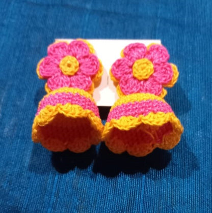 Pink & Yellow Crochet Jhumka Earrings