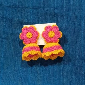 Pink & Yellow Crochet Jhumka Earrings