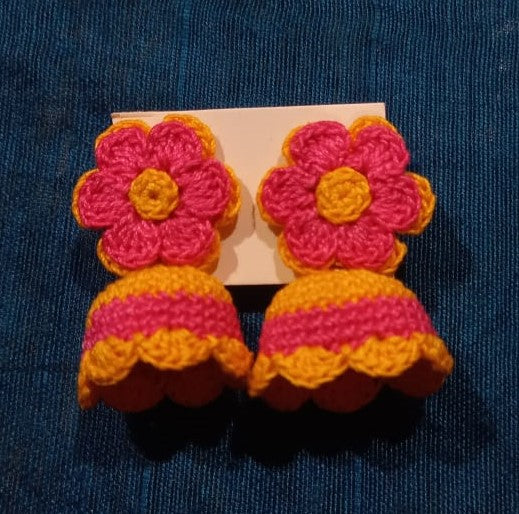 Pink & Yellow Crochet Jhumka Earrings