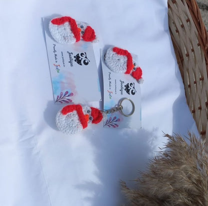 Snowman Elegance Set: Crochet Hair Clip, Key Ring, Brooch Trio