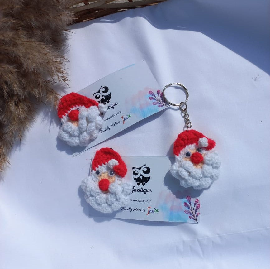 Santa Style Trio: Crochet Hair Clip, Key Ring, Brooch Set