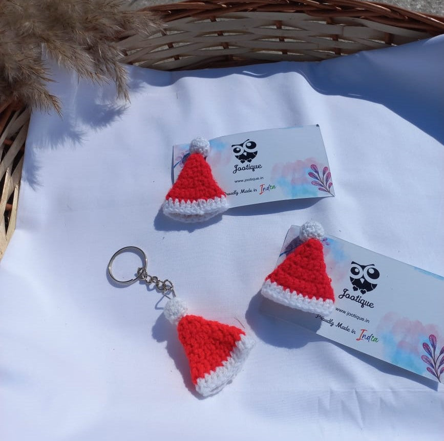 Santa Chic Set: Crochet Hair Clip, Key Ring, Brooch Trio