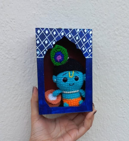 Laddu Gopal Amigurumi in Jharokha: Handmade Crochet Krishna Idol for Gifting & Decor