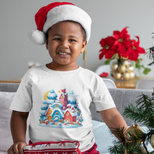 Whimsical Wonderland: Toddler's Smurf Village Round Neck T-Shirt