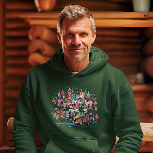 Winter Village Men's Printed Hoodie - Frosty Tranquility Edition
