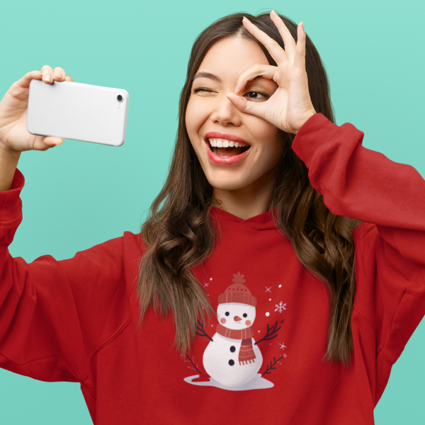 Winter Whimsy: Women's Snowman Printed Crop Hoody