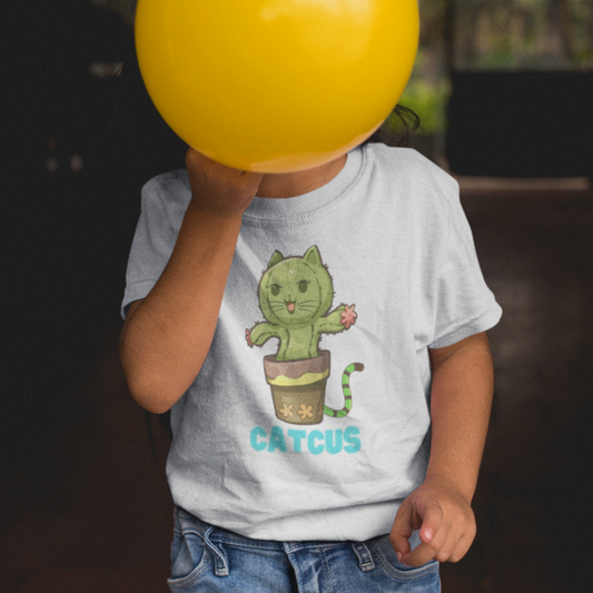 Catcus Cuteness: Toddler's Round Neck T-Shirt with Cactus Cat Design