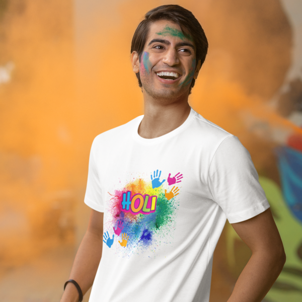 Celebrate Holi in Style: Men's Round Neck T-Shirt with Color Splash Design