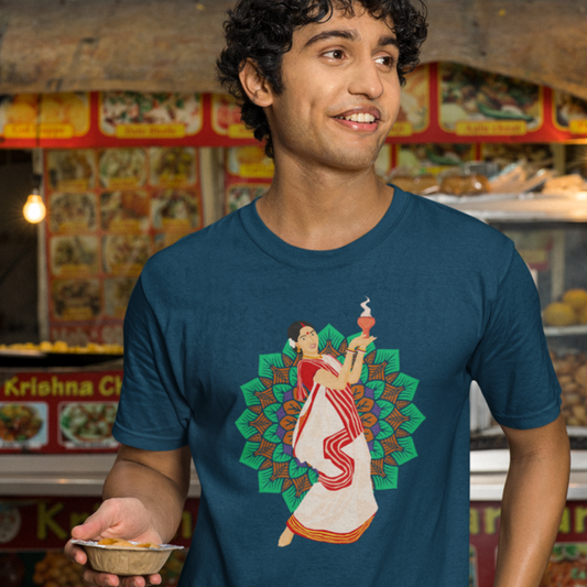 Traditional Durga Puja Dance Men's Printed T-Shirt - Festive Elegance