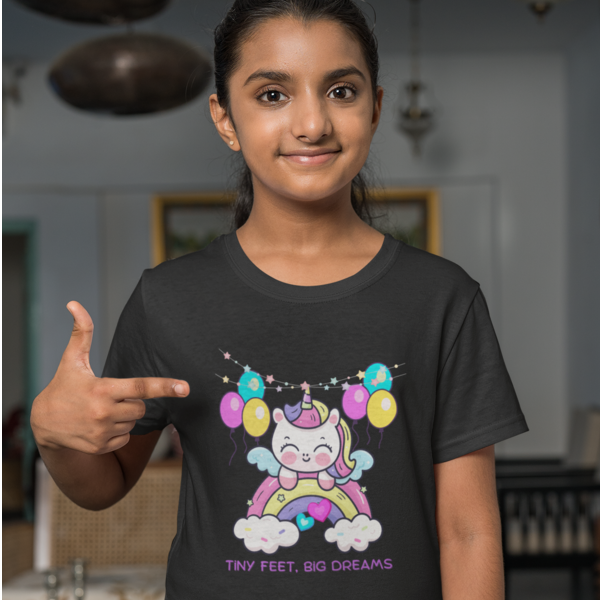 Tween Rainbow Unicorn Tee: Tiny Feet, Big Dreams