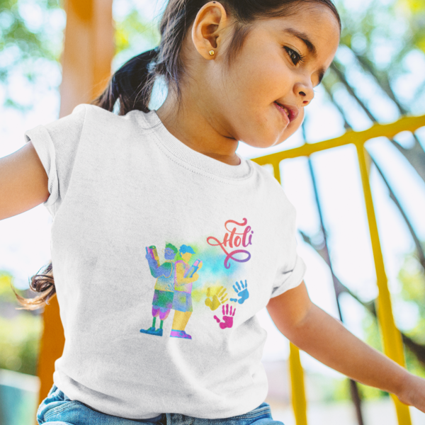Colorful Fun: Toddler's Round Neck T-Shirt with Boys Playing Holi Design
