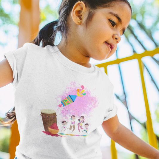 Festive Fun: Toddler's Round Neck T-Shirt with Kids Enjoying Holi Design