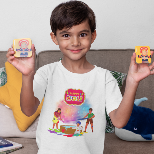 Holi Fun for Toddlers: Round Neck T-Shirt with Children Playing Design