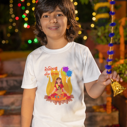 Holi Heritage: Toddler's Round Neck T-Shirt with Prahlad and Holika Design