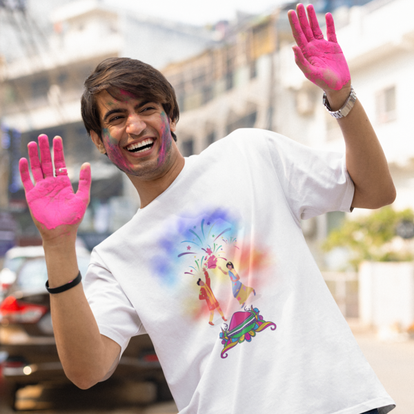 Traditional Holi Festivity: Men's Round Neck T-Shirt with Ethnic Holi Celebration Design