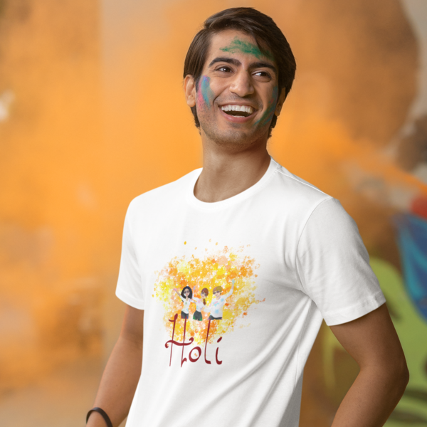 Joyful Holi Revelry: Men's Round Neck T-Shirt with Children's Celebration Design