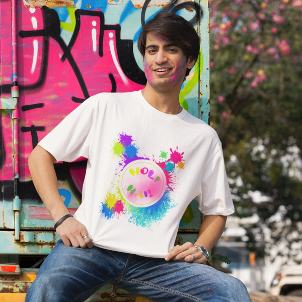 Playful Holi Essential: Men's Round Neck T-Shirt for Festive Celebrations