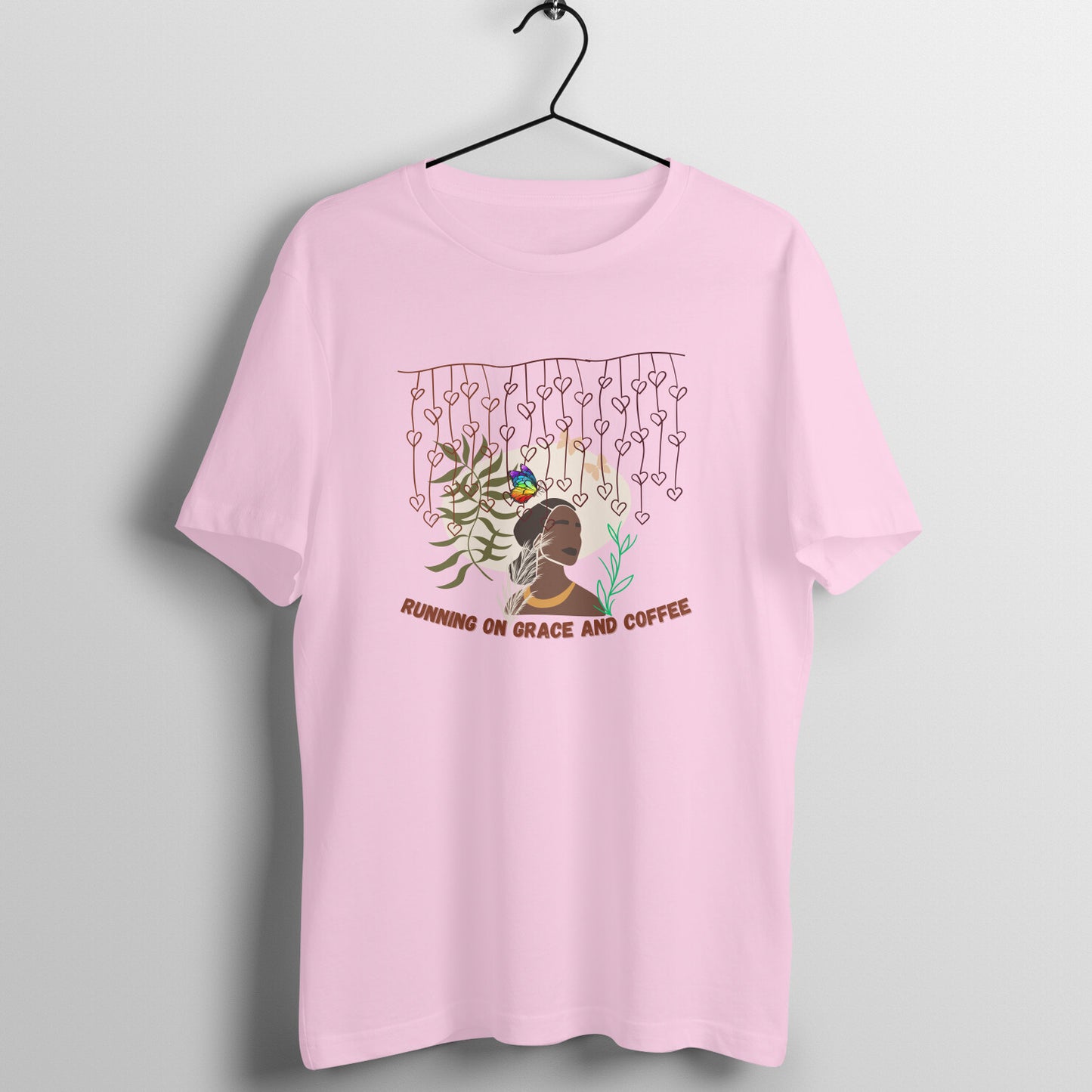 Running on Grace and Coffee: Men's Round Neck T-Shirt for Coffee Lovers