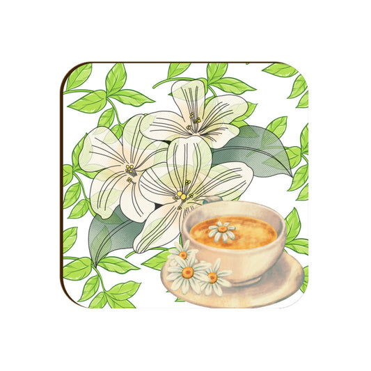 Tea Oasis Coasters: Sip Serenity Amidst Blooming Beauty - Set of 1